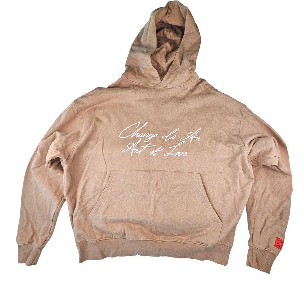 CHNGE Organic Cotton Hoodie Tan Change Is An Art of Love Graphic Sweatshirt 2XL
